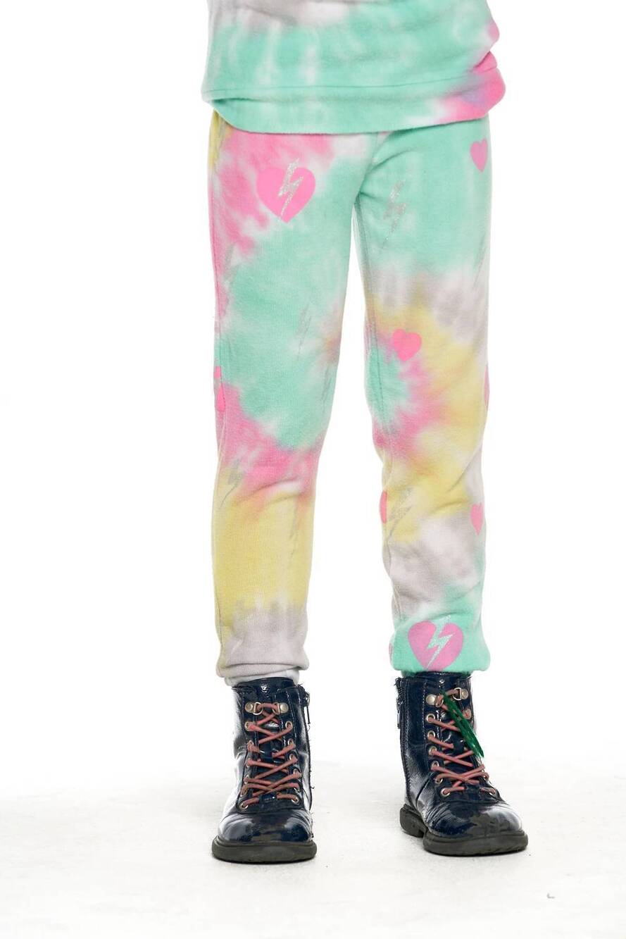 NEW CHASER tie dye bolt heart hacci sweatpants in green